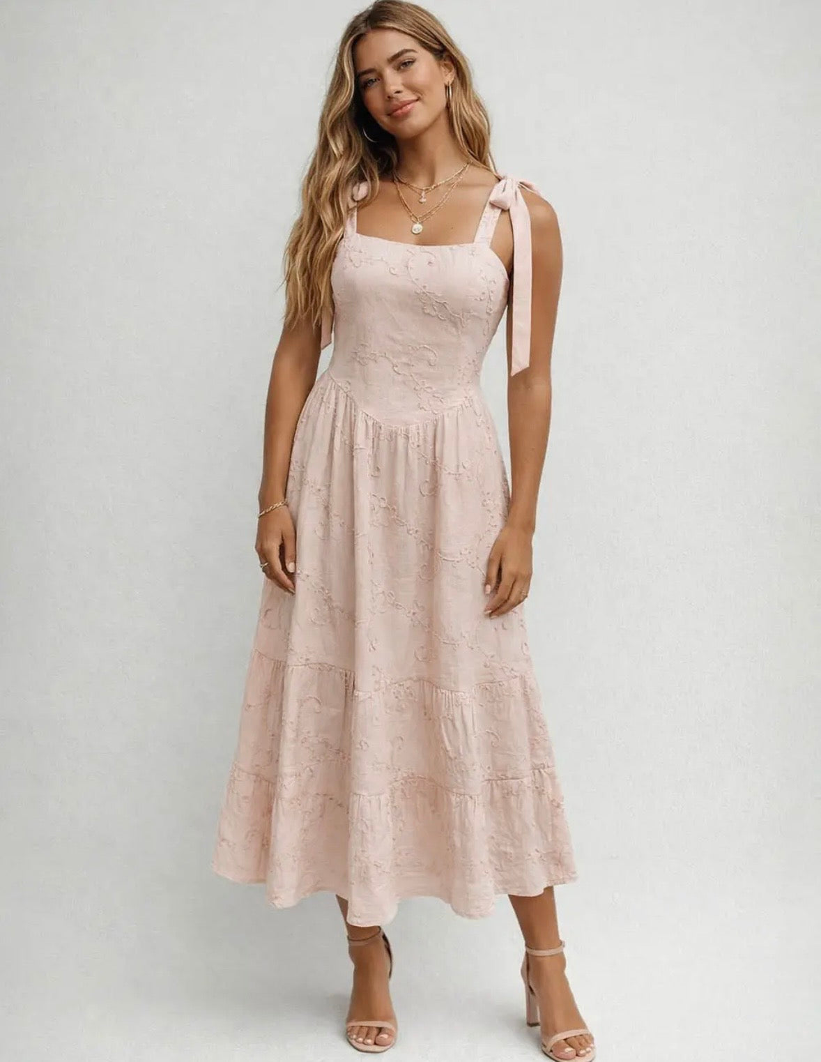 Blush Pink Floral Embroidered Dress