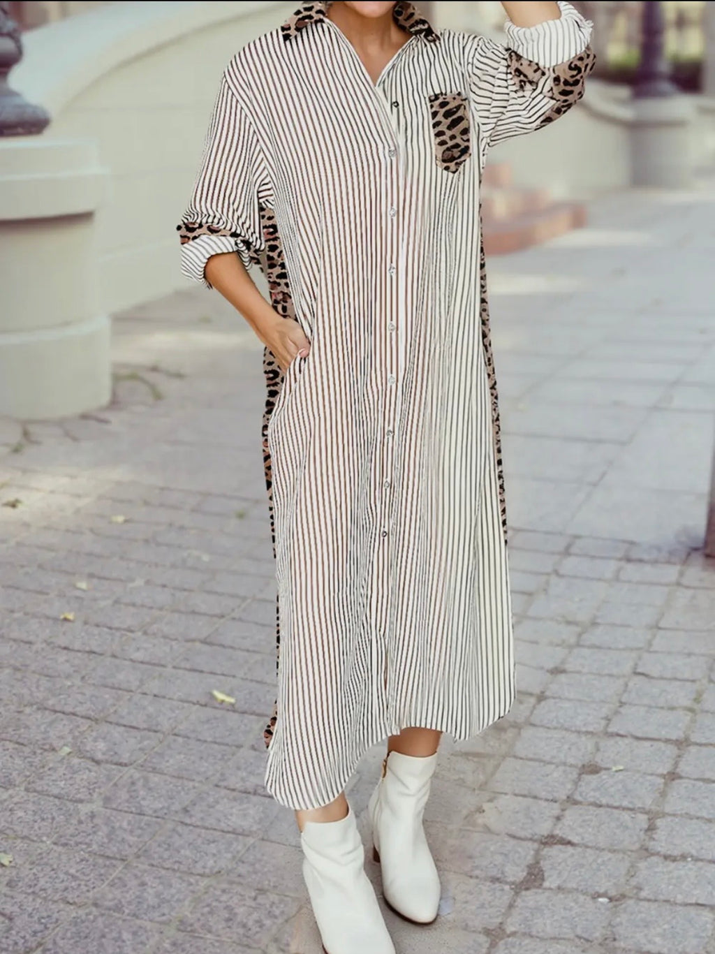 Leopard Contrast Shirt Dress