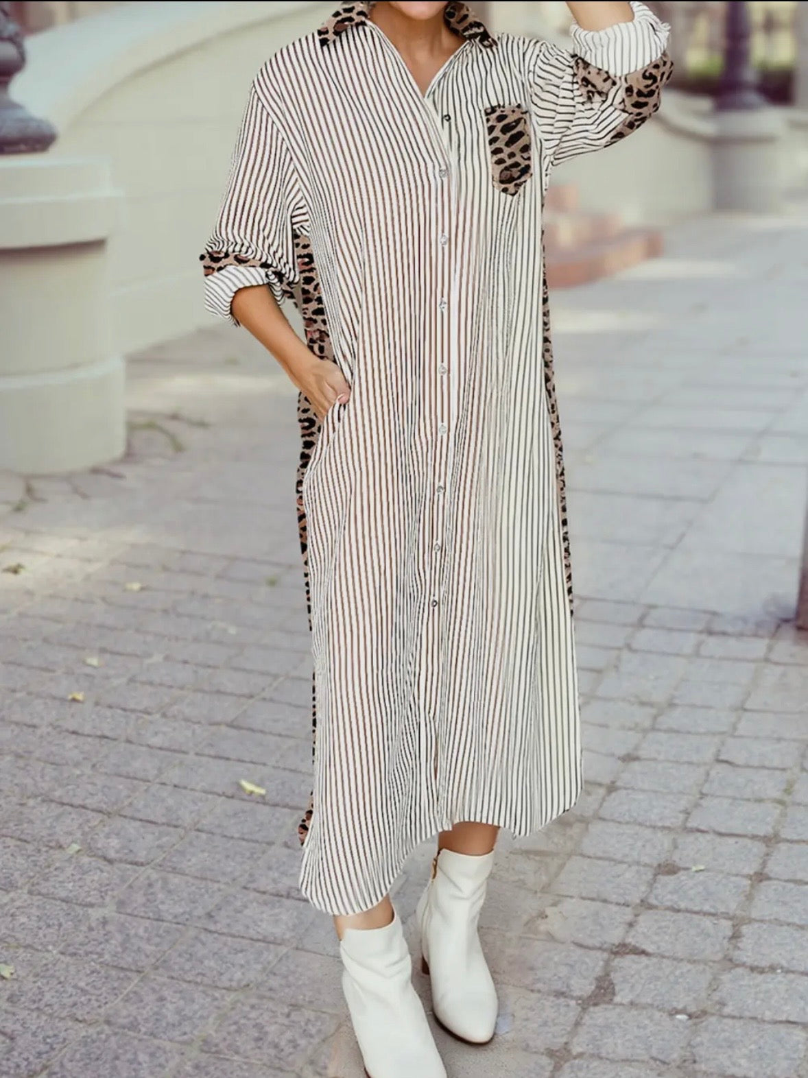 Leopard Contrast Shirt Dress