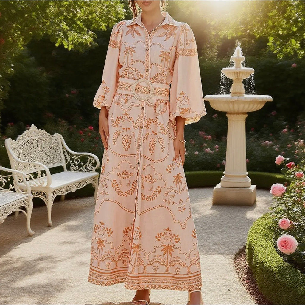 Pink Palm Linen Dress