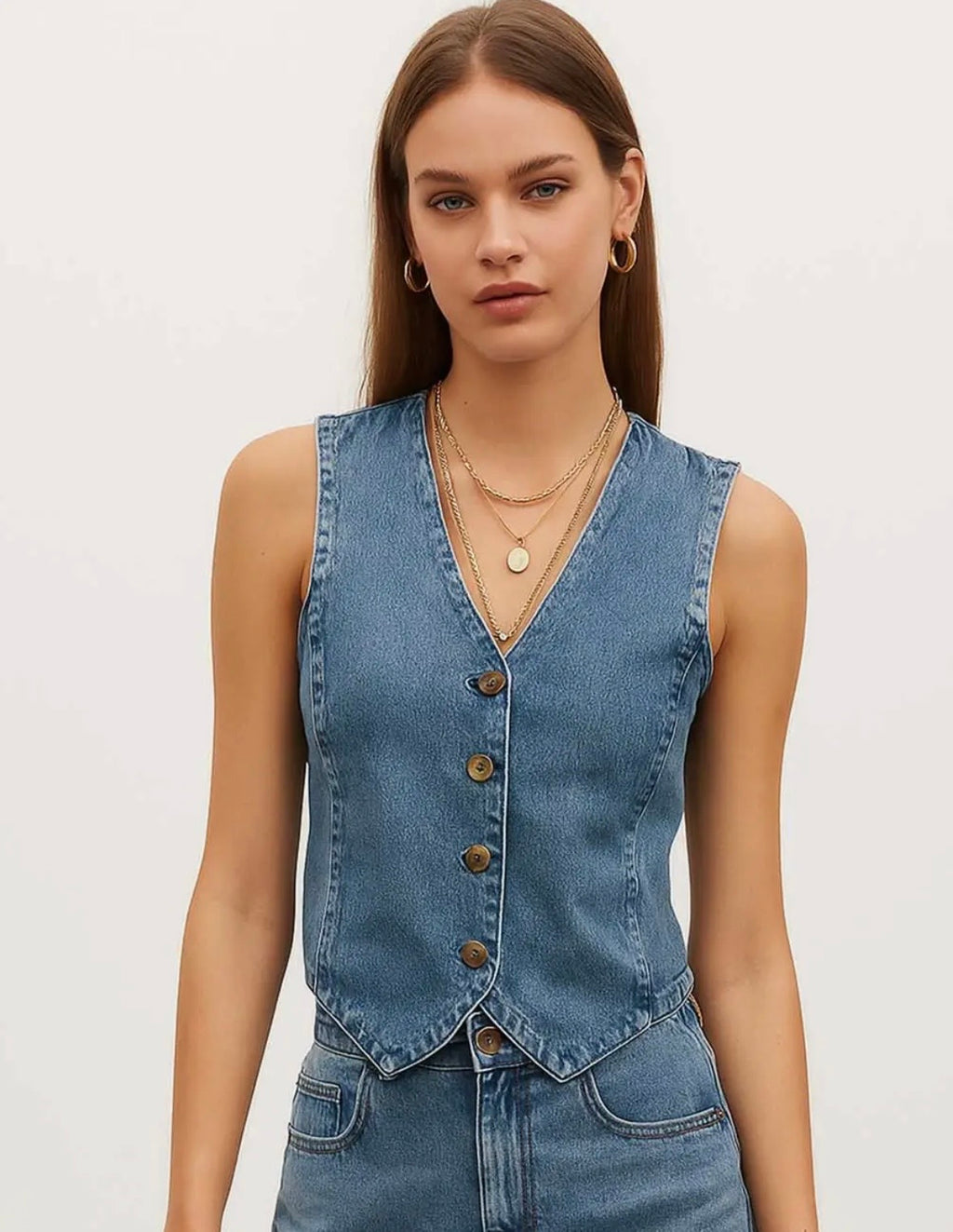 Vivian V-neck Denim Vest