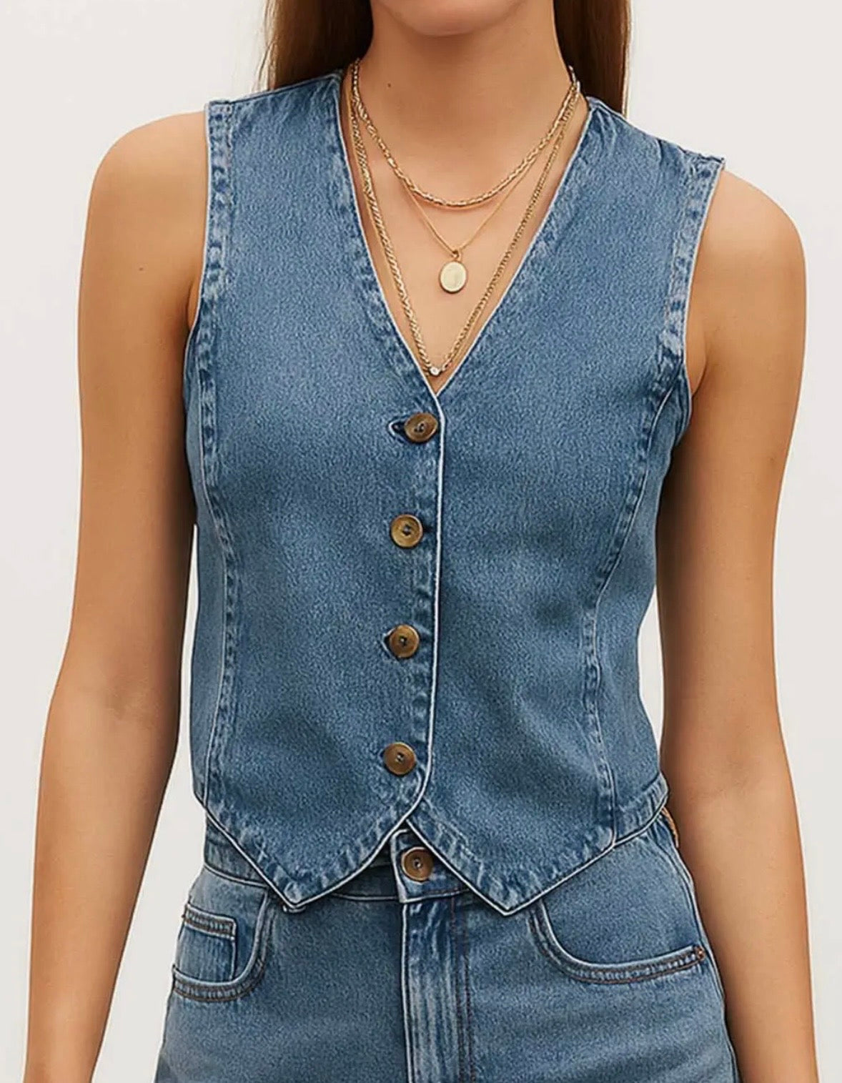 Vivian V-neck Denim Vest