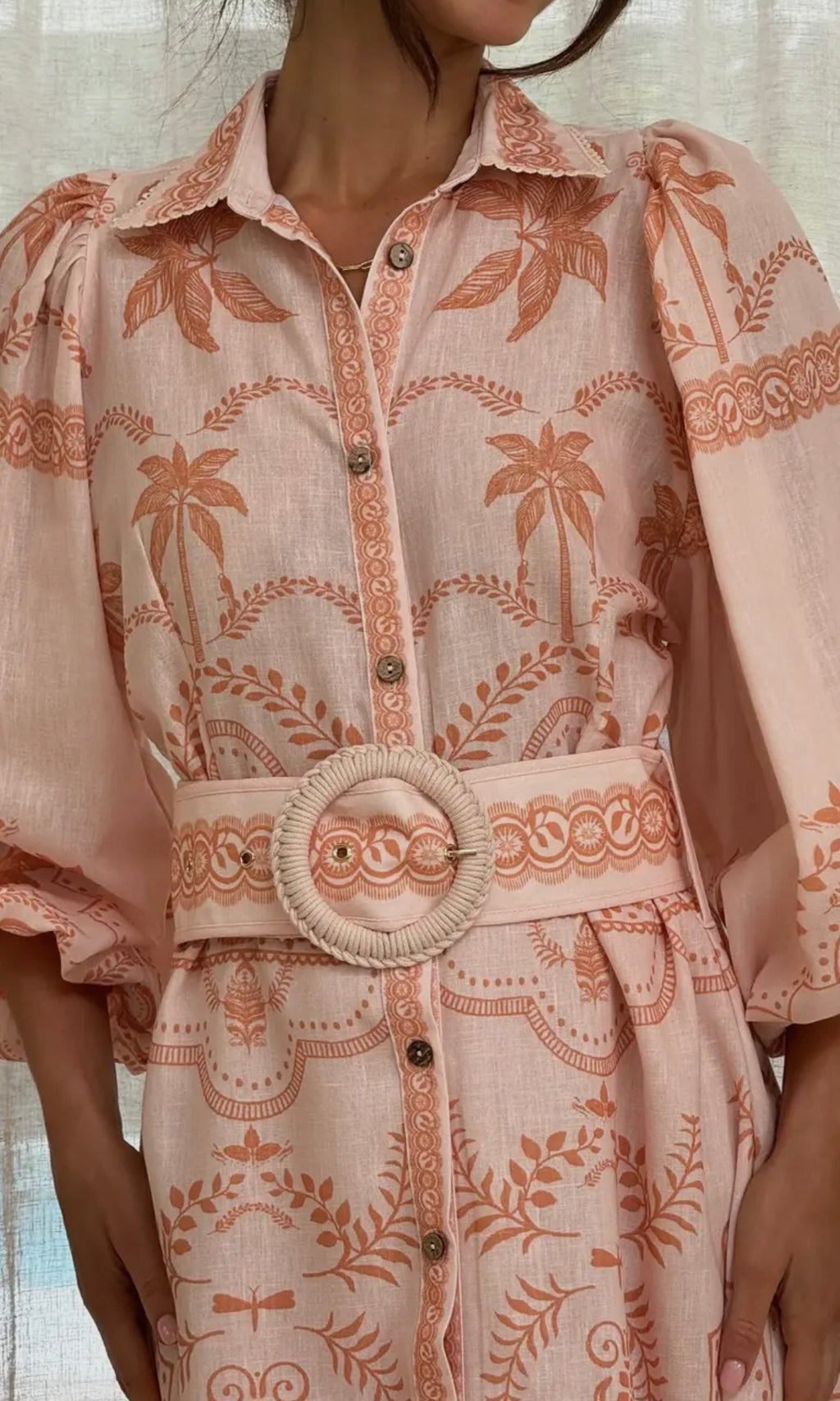 Pink Palm Linen Dress