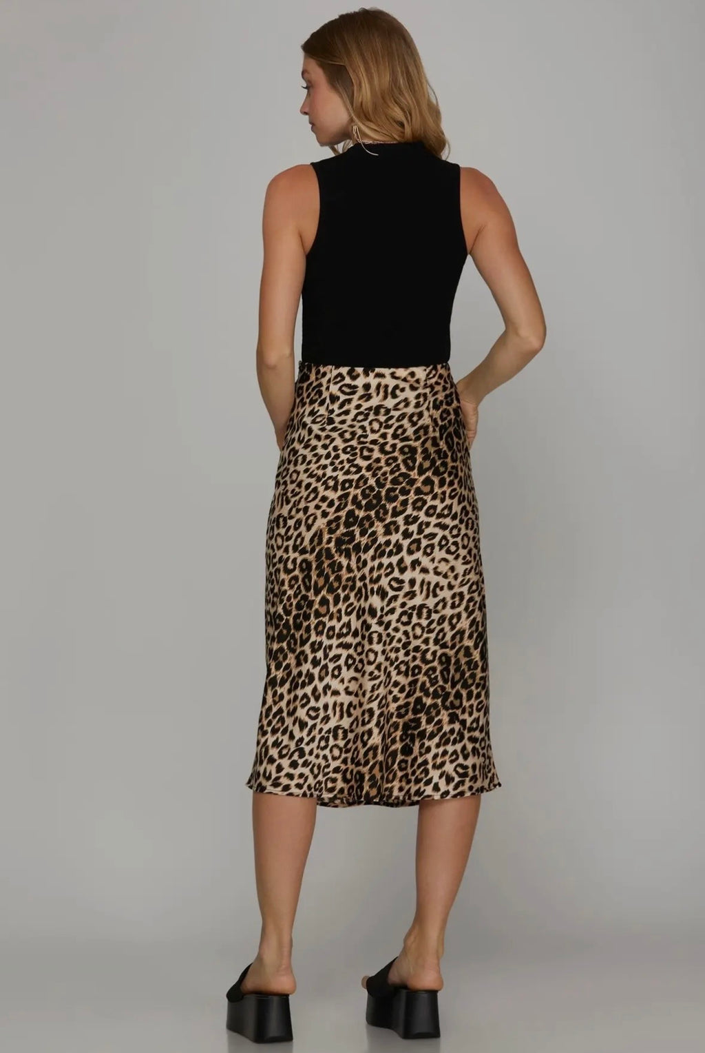 Leopard Satin Midi Skirt