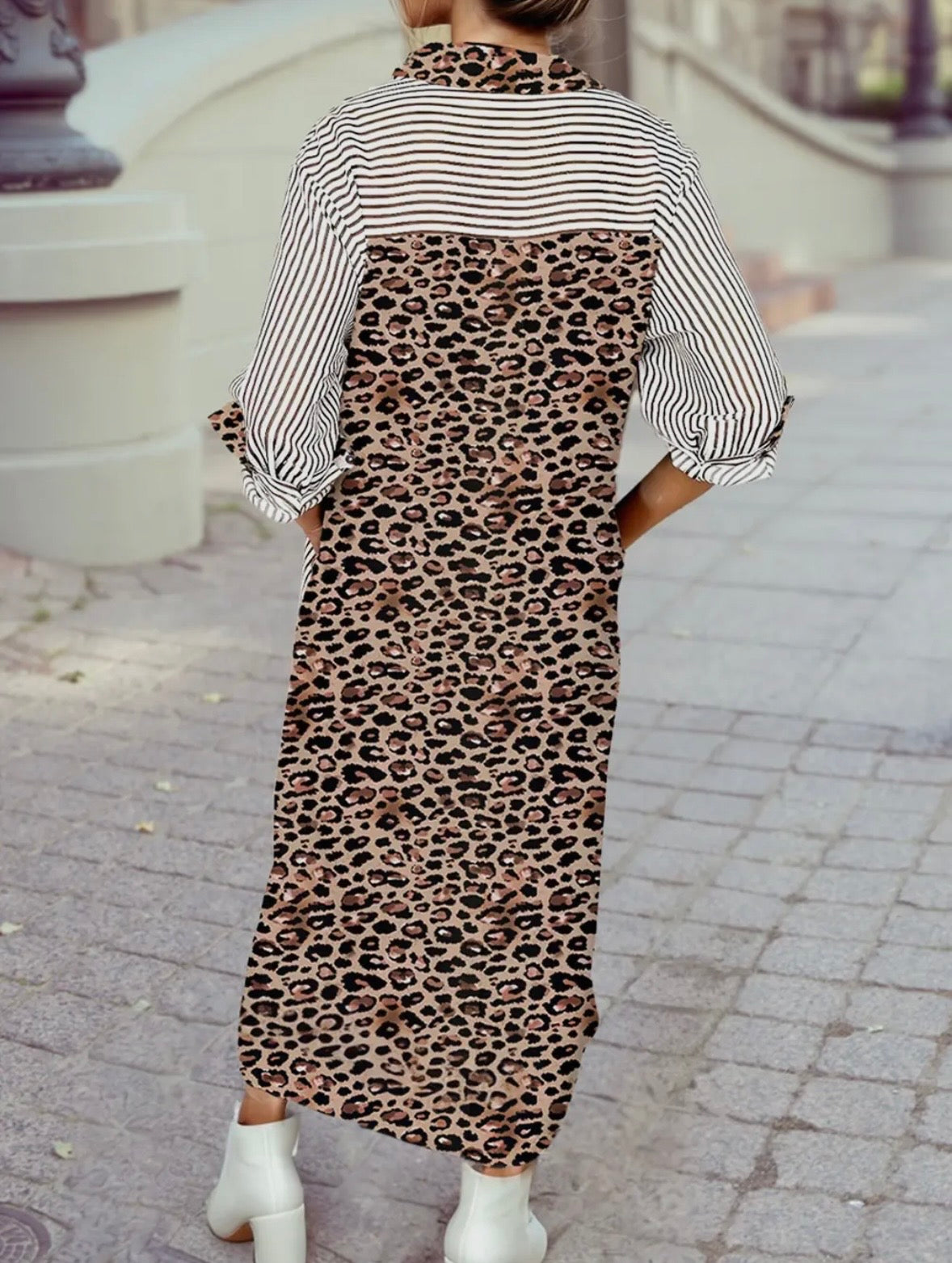 Leopard Contrast Shirt Dress