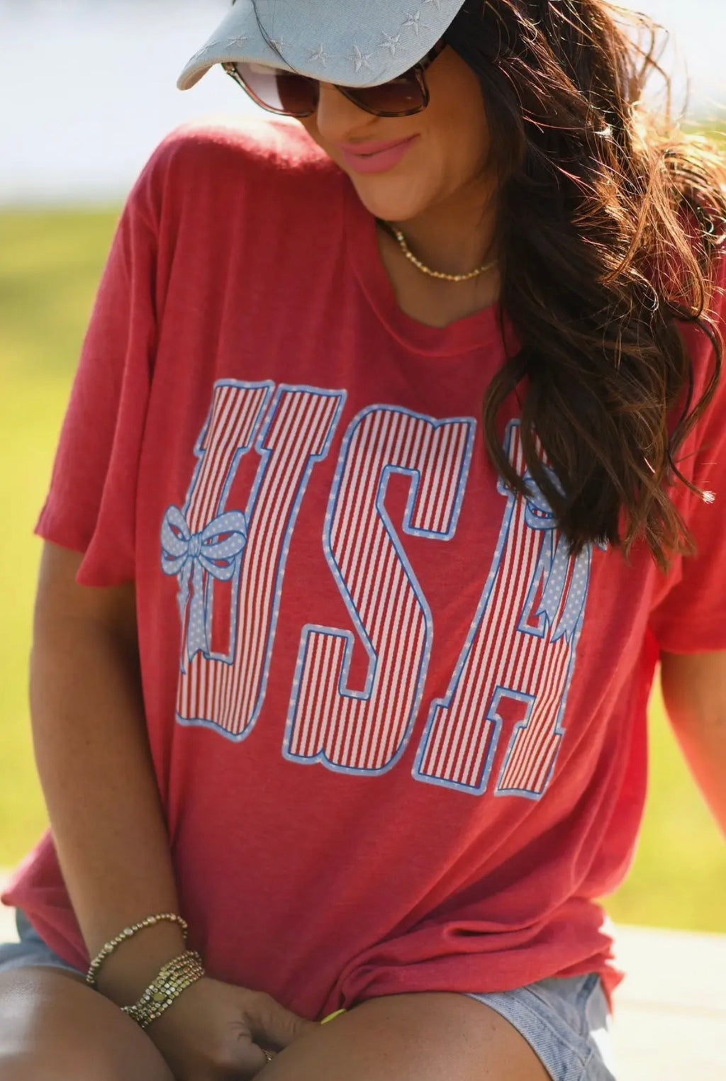 USA Stripes and Bow Tee