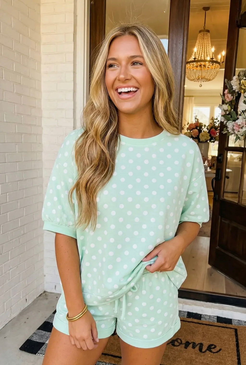 Pistachio Dot Short Set