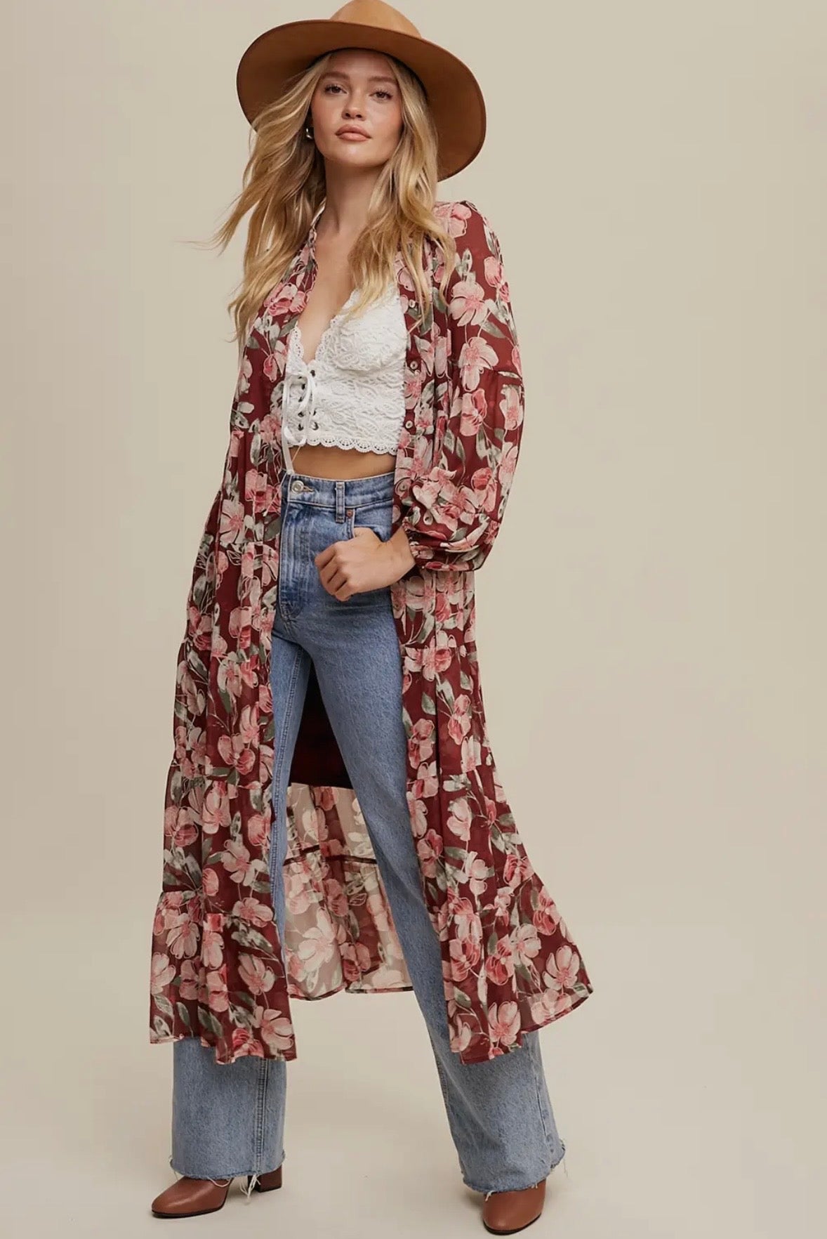 Blush & Bordeaux Floral Dress/Kimono by Listicle