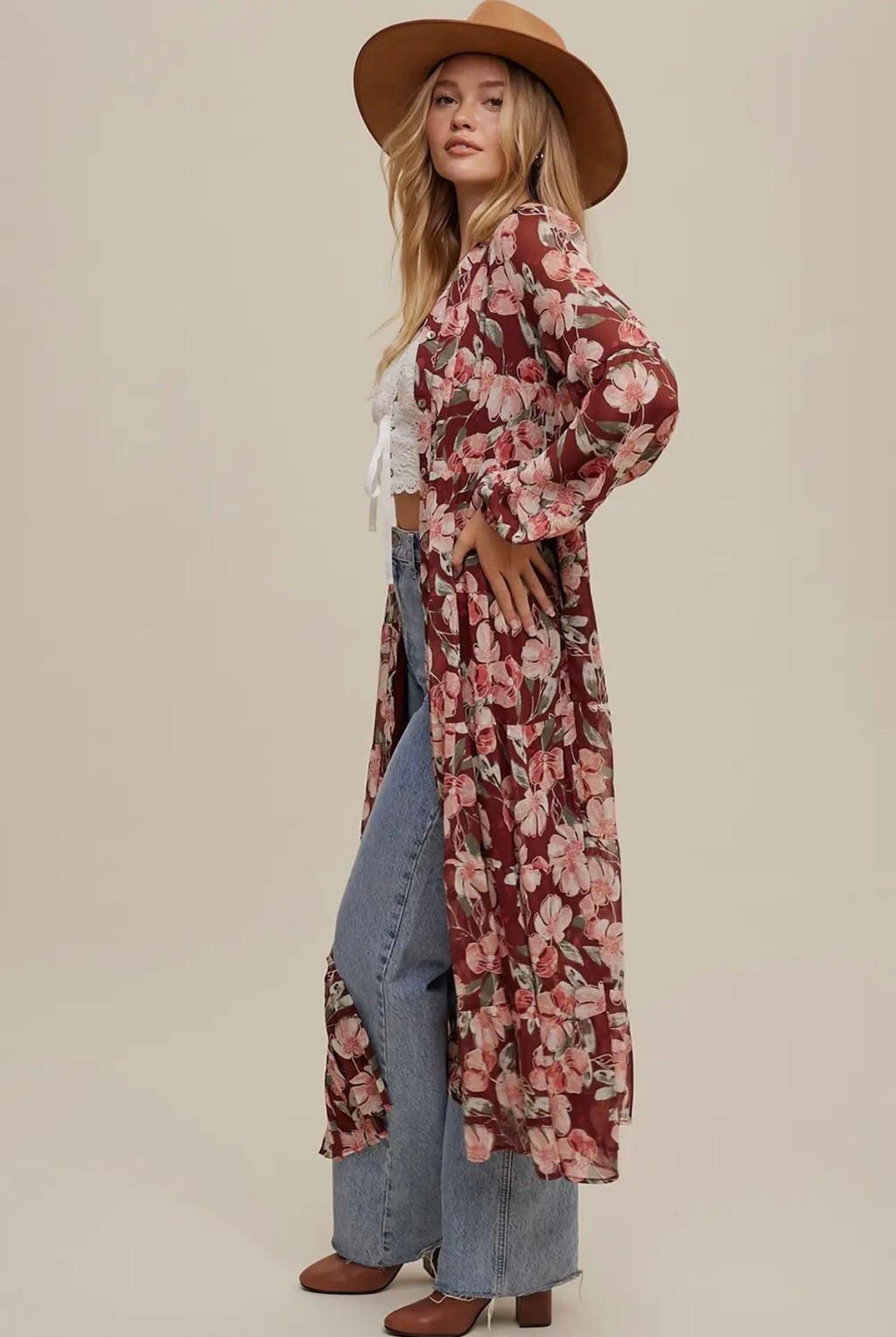 Blush & Bordeaux Floral Dress/Kimono by Listicle