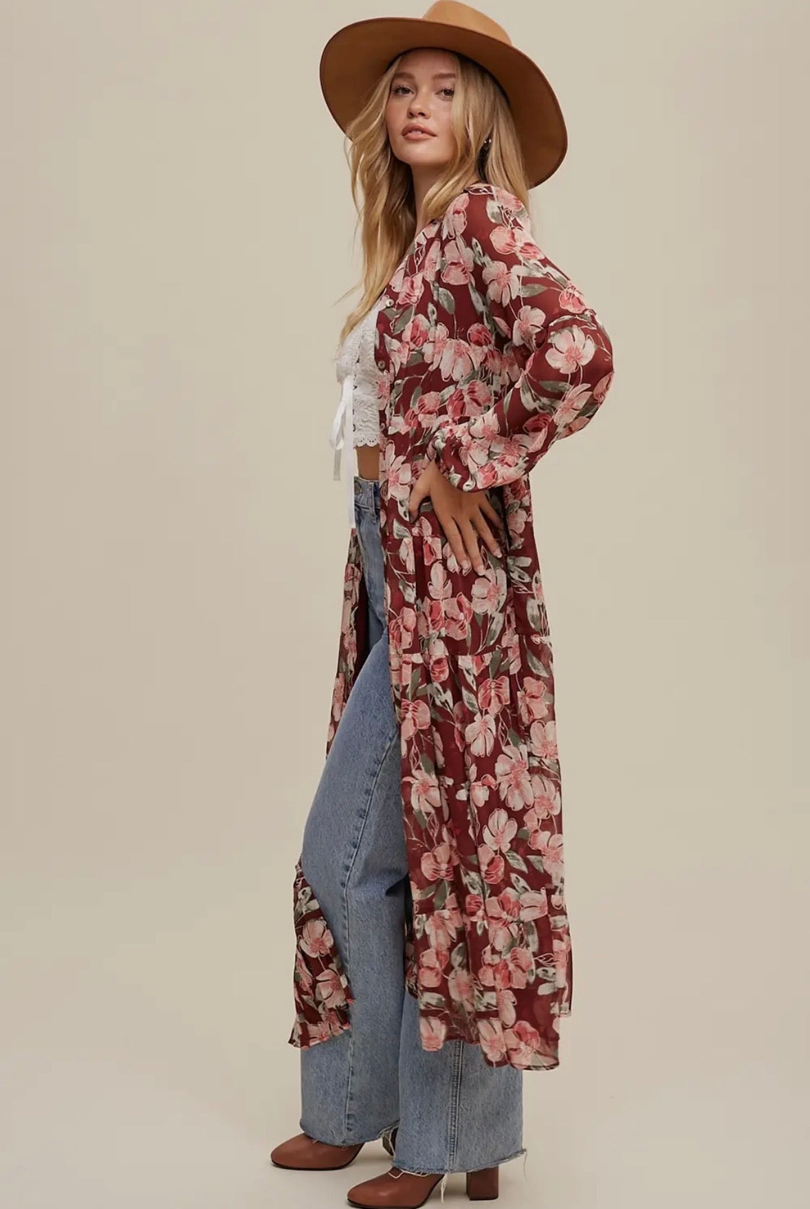 Blush & Bordeaux Floral Dress/Kimono by Listicle
