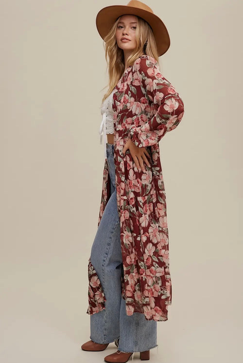 Blush & Bordeaux Floral Dress/Kimono by Listicle