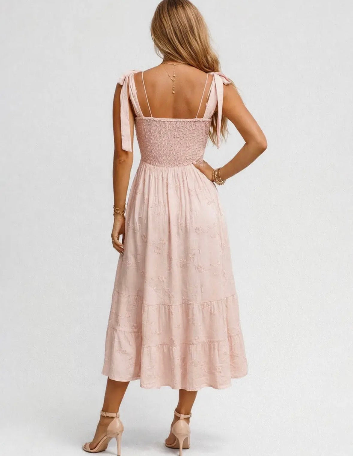 Blush Pink Floral Embroidered Dress