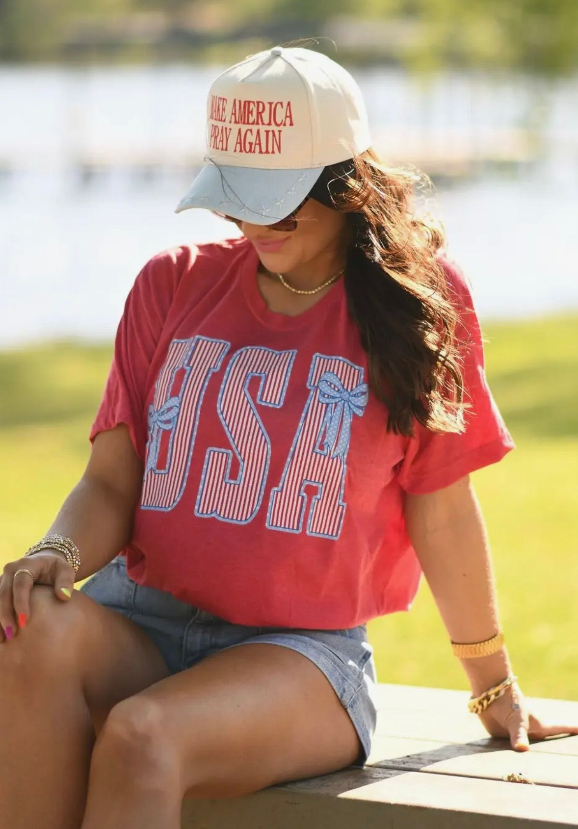 USA Stripes and Bow Tee
