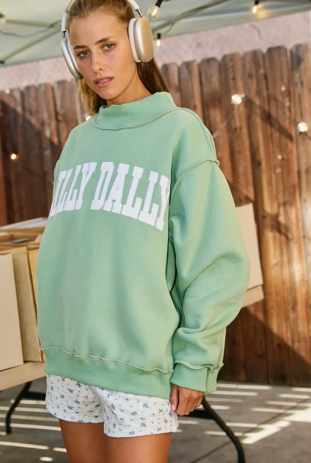 ‘Dilly Dally’ Mock neck Embroidered Sweatshirt