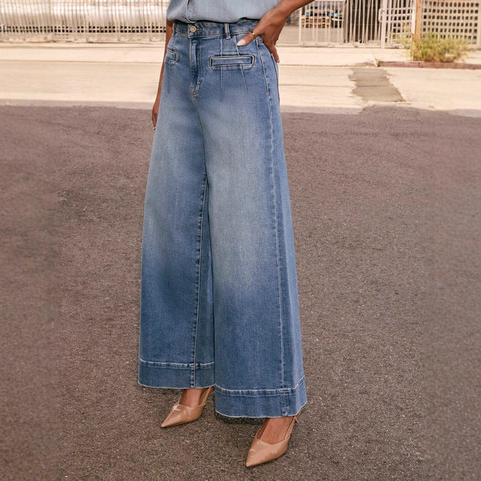 Casual Wide Leg Denim Pants by Emberloom